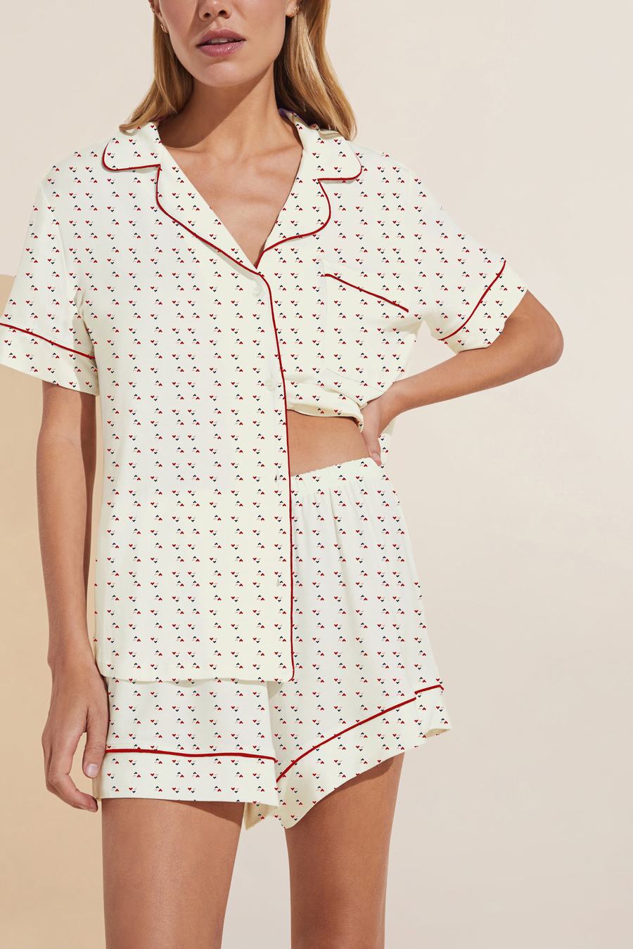 Eberjey Gisele Printed TENCEL™ Modal Relaxed Short PJ Set Women Pajamas White Red | HBF8758GV