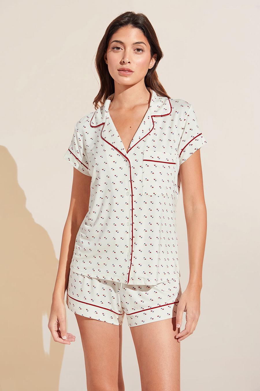 Eberjey Gisele Printed TENCEL Modal Shortie Short PJ Set Women Pajamas White Red | FVE4380UN