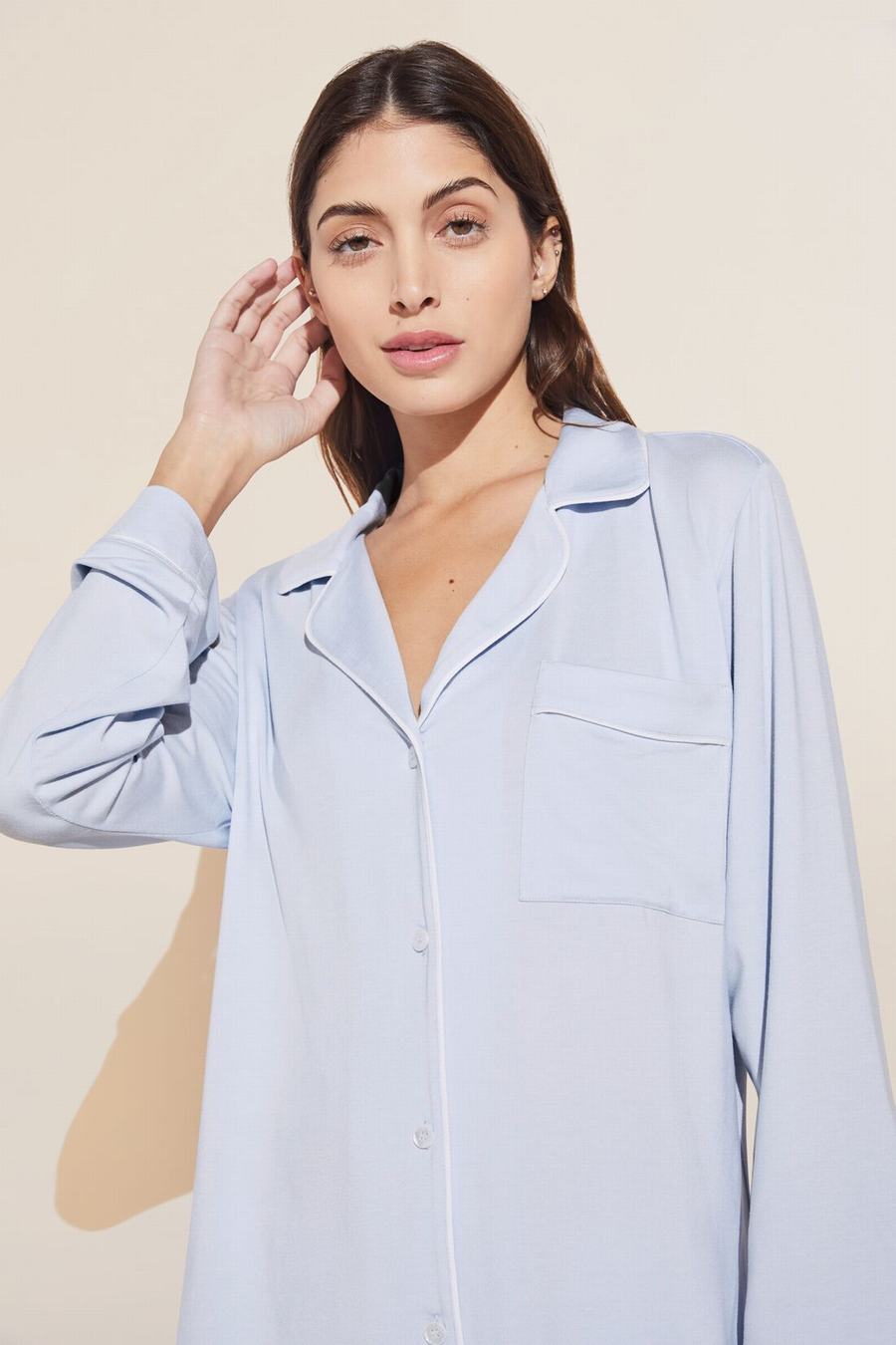 Eberjey Gisele TENCEL™ Modal Long PJ Set Women Pajamas Blue White | BZU5248XG