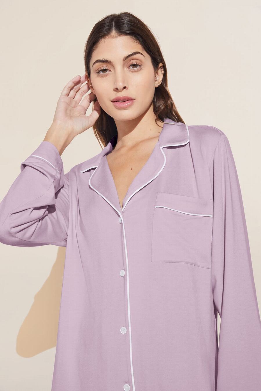 Eberjey Gisele TENCEL™ Modal Long PJ Set Women Pajamas Purple White | GFI1030IM