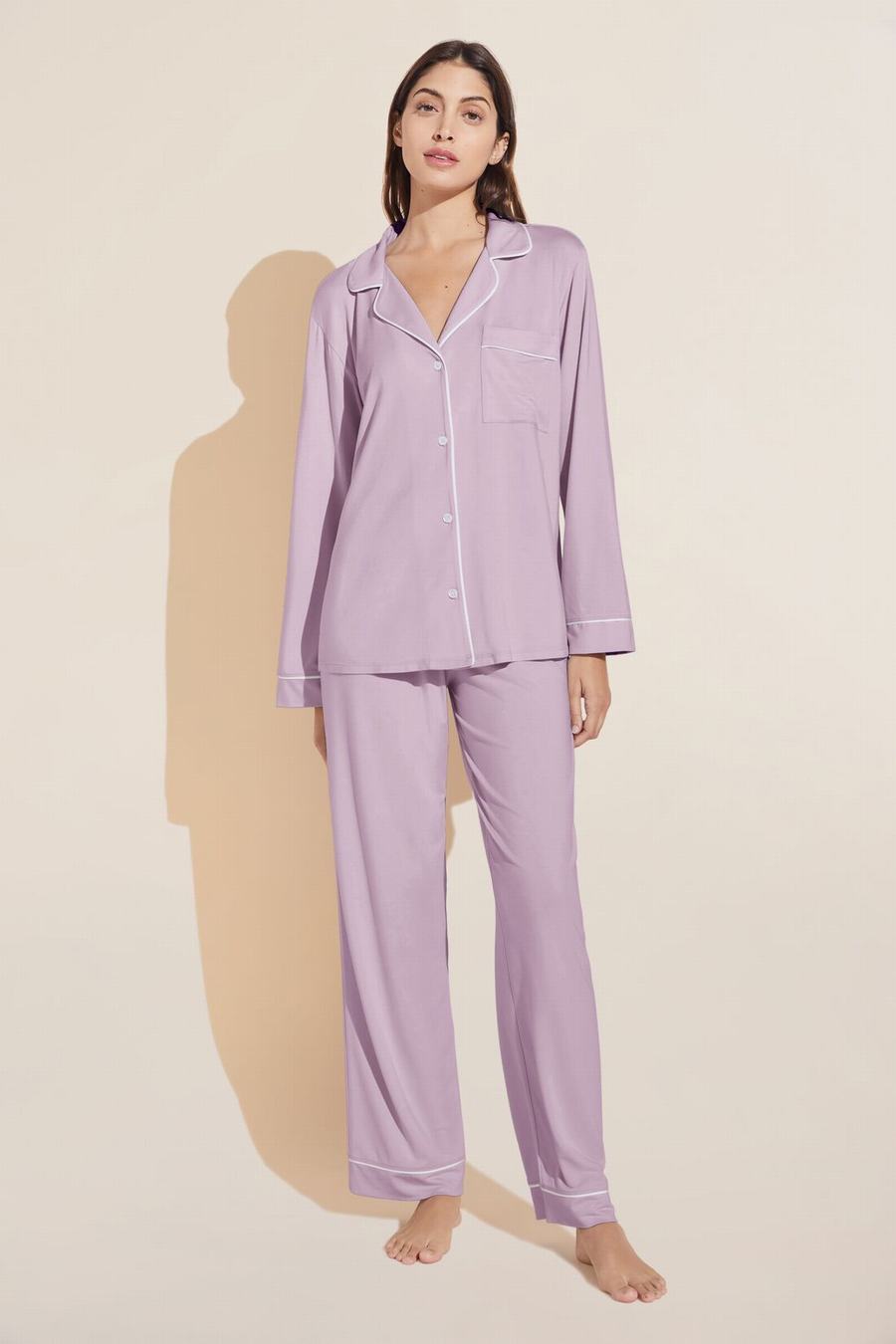 Eberjey Gisele TENCEL™ Modal Long PJ Set Women Pajamas Purple White | GFI1030IM