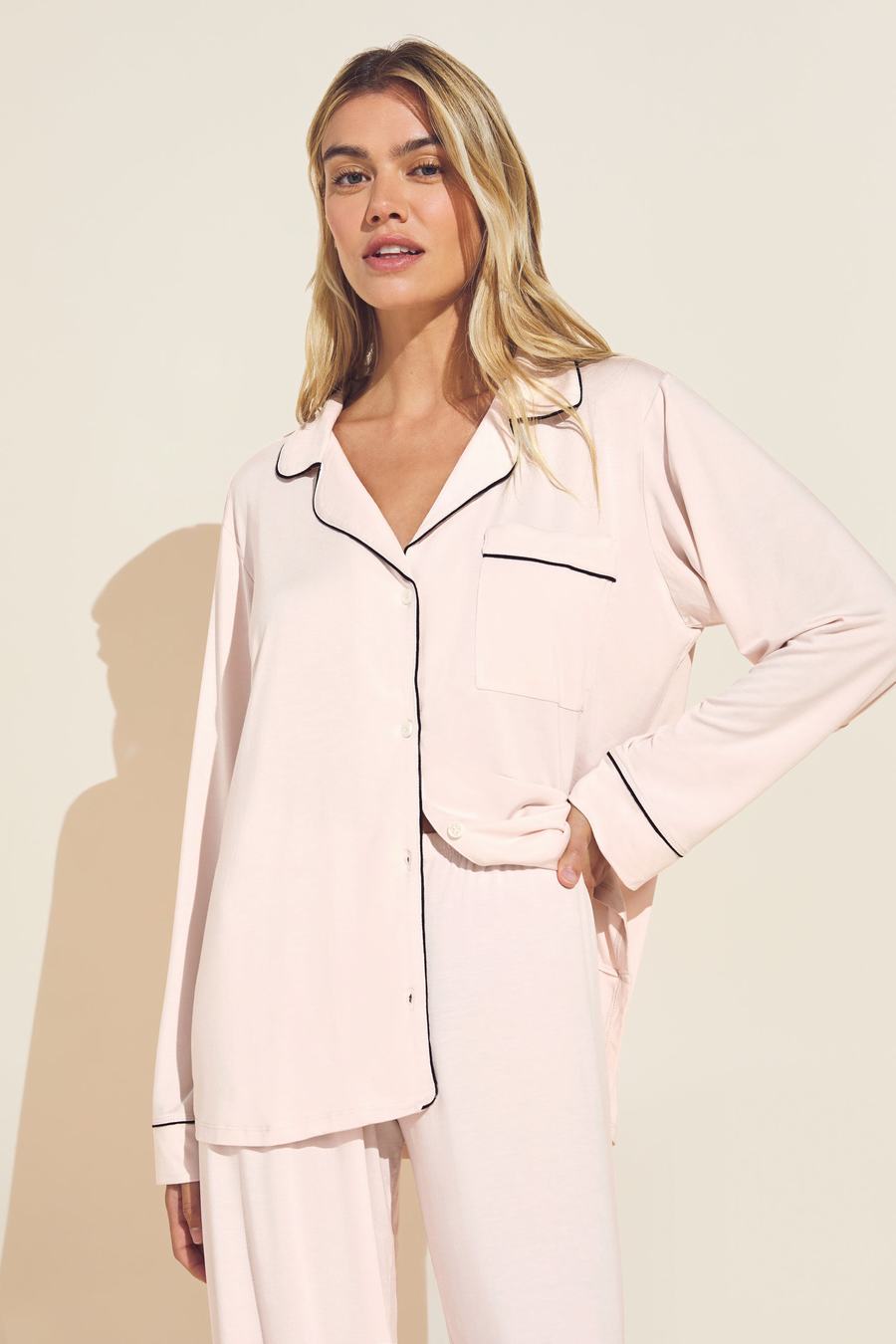 Eberjey Gisele TENCEL™ Modal Long PJ Set Women Pajamas Pink Black | RSJ10100QL