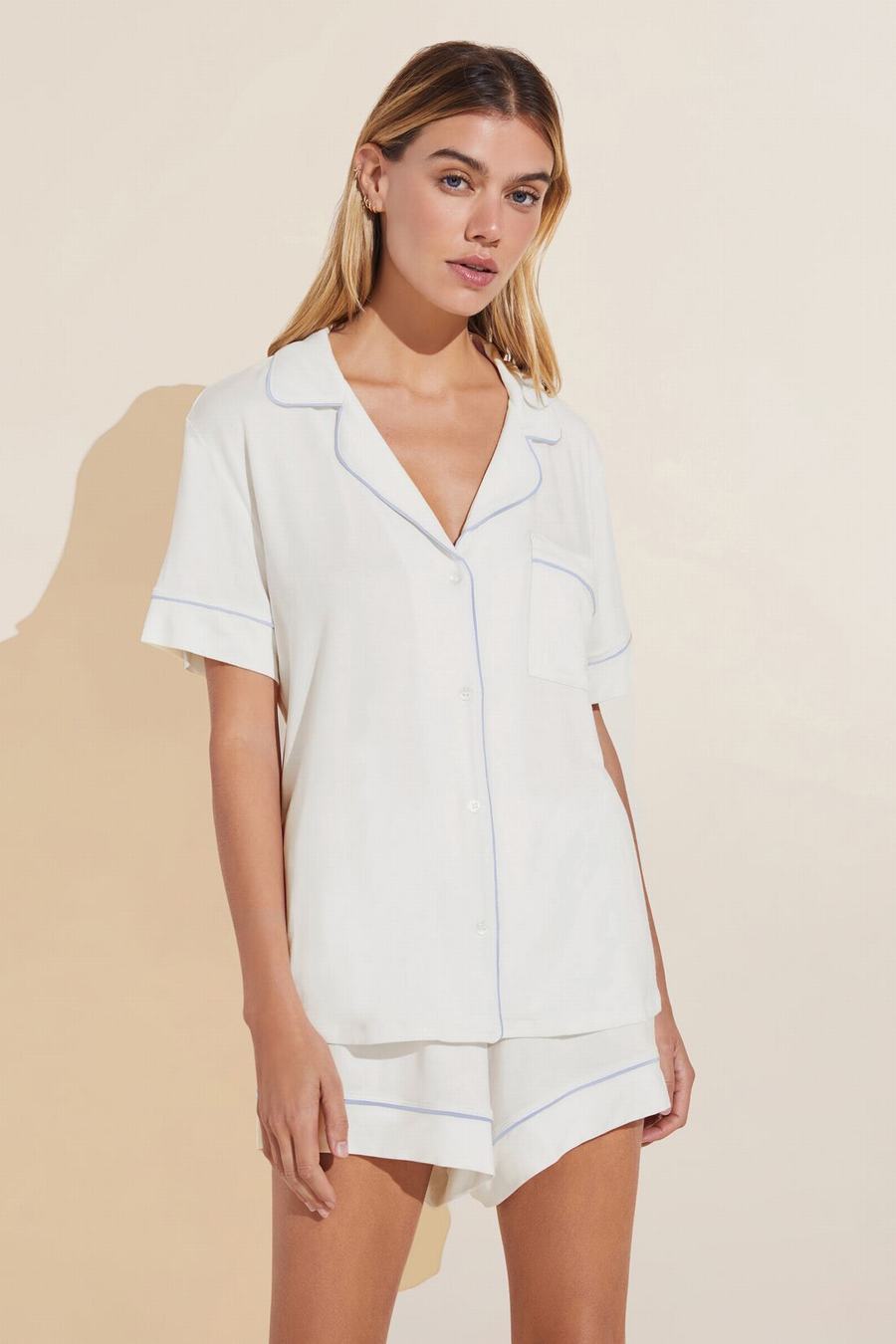 Eberjey Gisele TENCEL™ Modal Relaxed Short PJ Set Women Pajamas White Blue | XDA8763SI