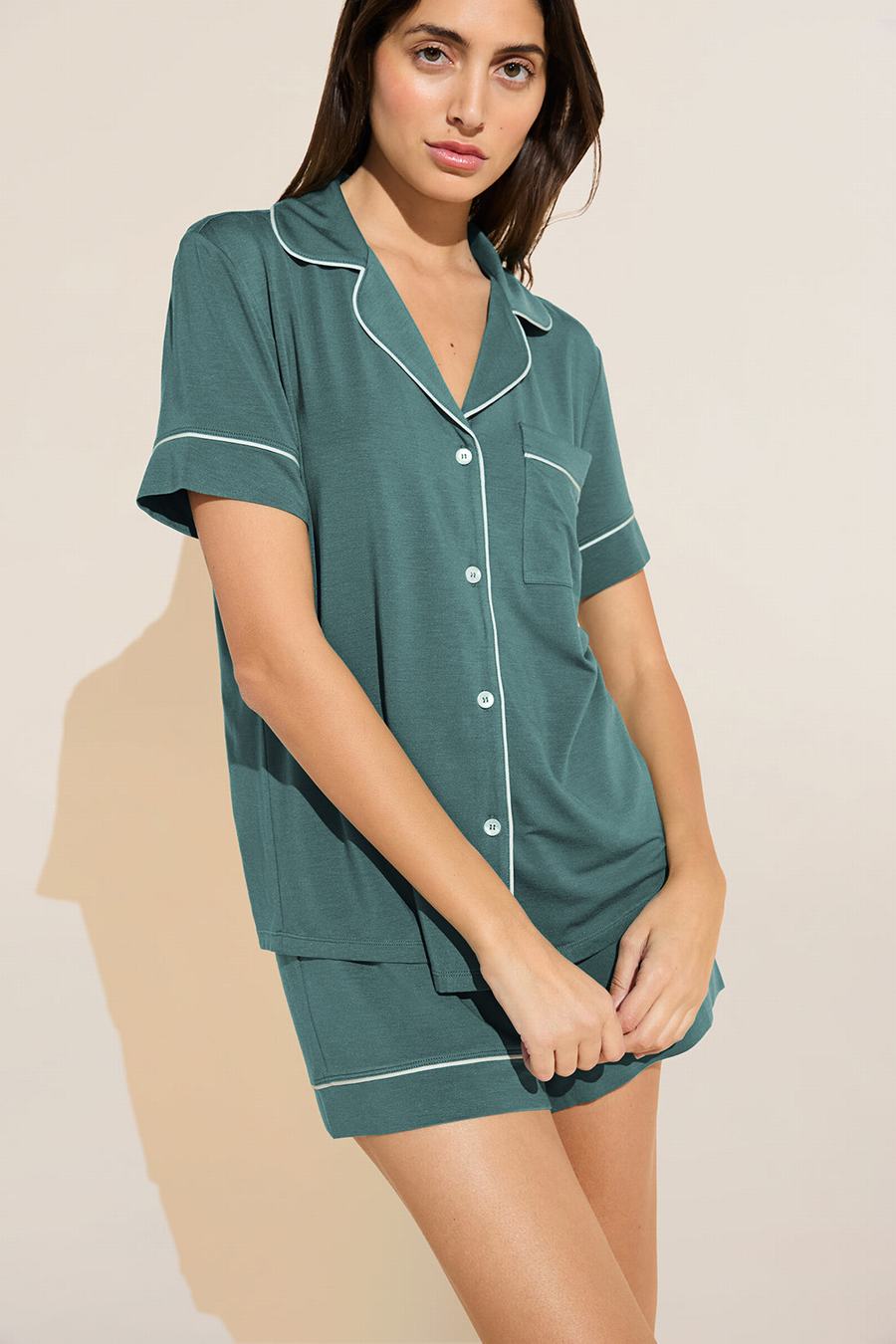 Eberjey Gisele TENCEL™ Modal Relaxed Short PJ Set Women Pajamas Green White | IPZ4535EV