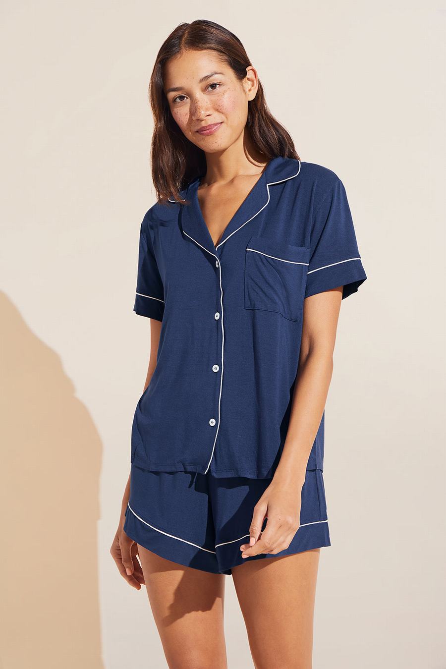 Eberjey Gisele TENCEL™ Modal Relaxed Short PJ Set Women Pajamas Navy White | LMT731AW