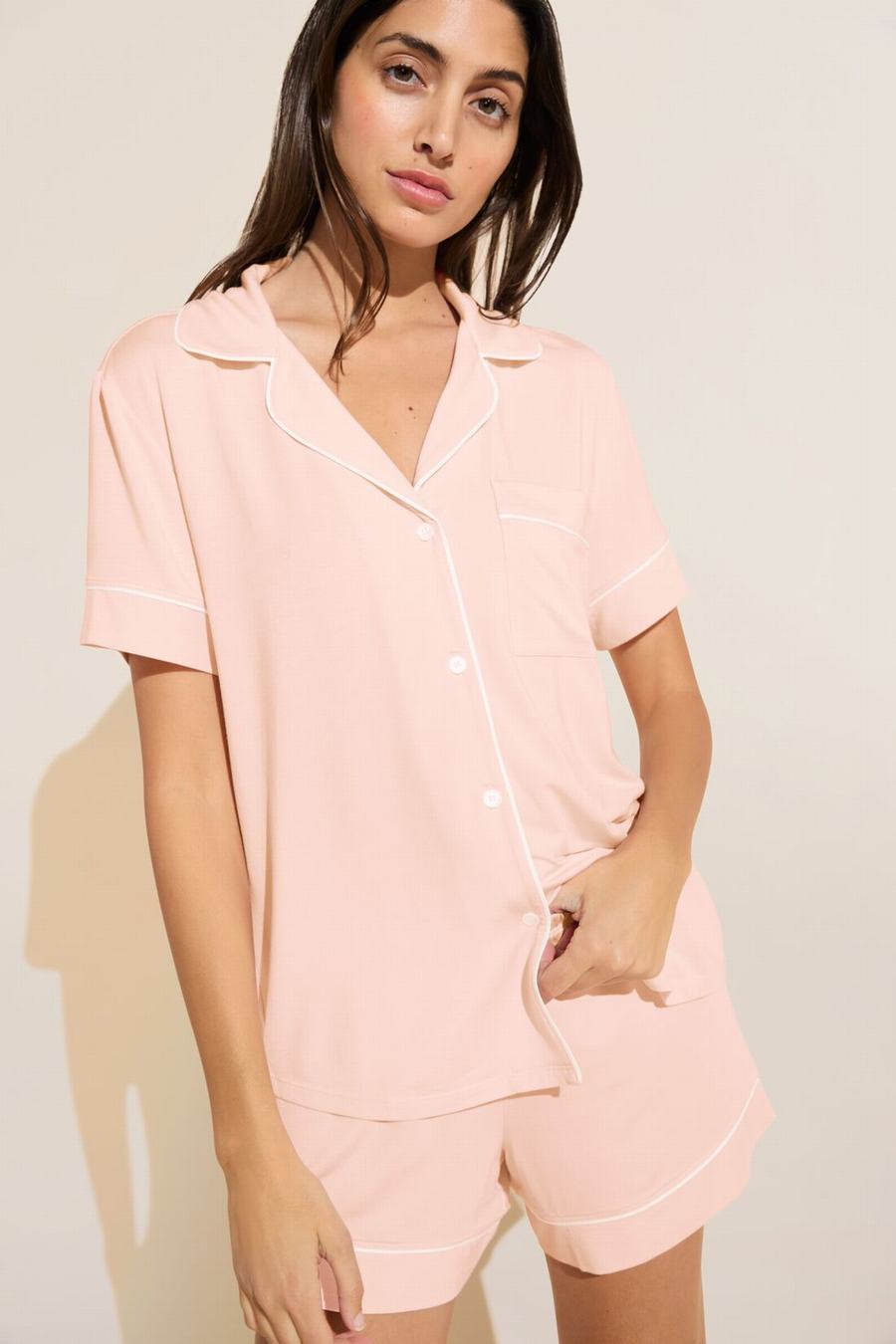 Eberjey Gisele TENCEL™ Modal Relaxed Short PJ Set Women Pajamas Pink White | YNY8993DR