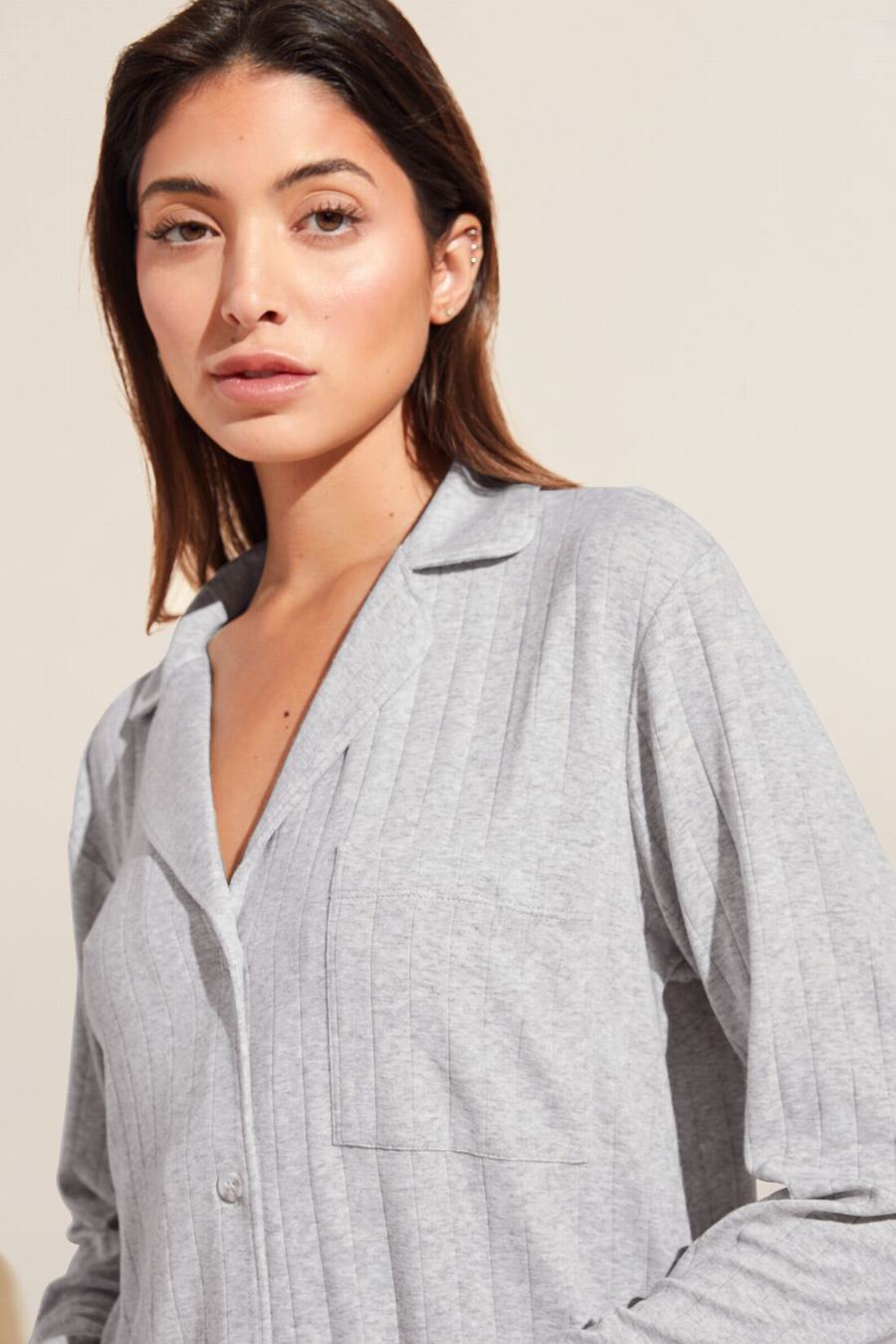 Eberjey Gisele TENCEL™ Modal Rib Long PJ Set Women Pajamas Light Grey | PDX2756OL