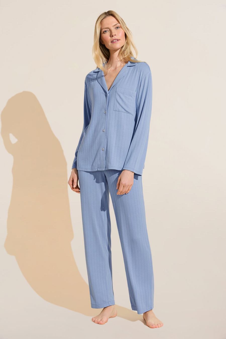 Eberjey Gisele TENCEL™ Modal Rib Long PJ Set Women Pajamas Blue | UOS8569BE