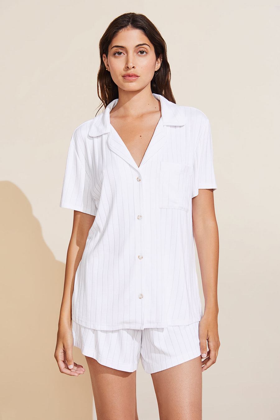 Eberjey Gisele TENCEL™ Modal Rib Relaxed Short PJ Set Women Pajamas White | WZS7019SO