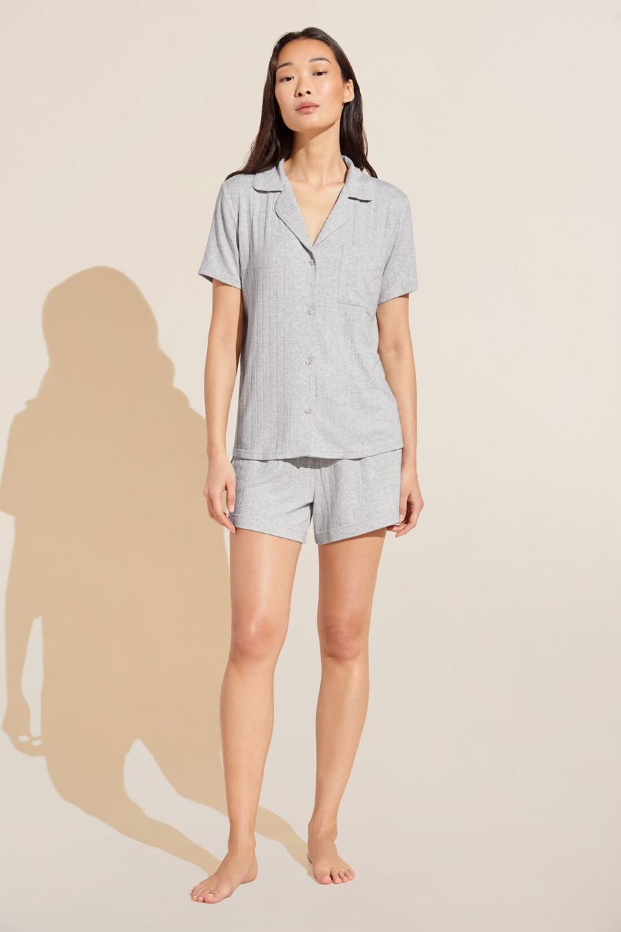 Eberjey Gisele TENCEL™ Modal Rib Relaxed Short PJ Set Women Pajamas Light Grey | PVG1559UQ