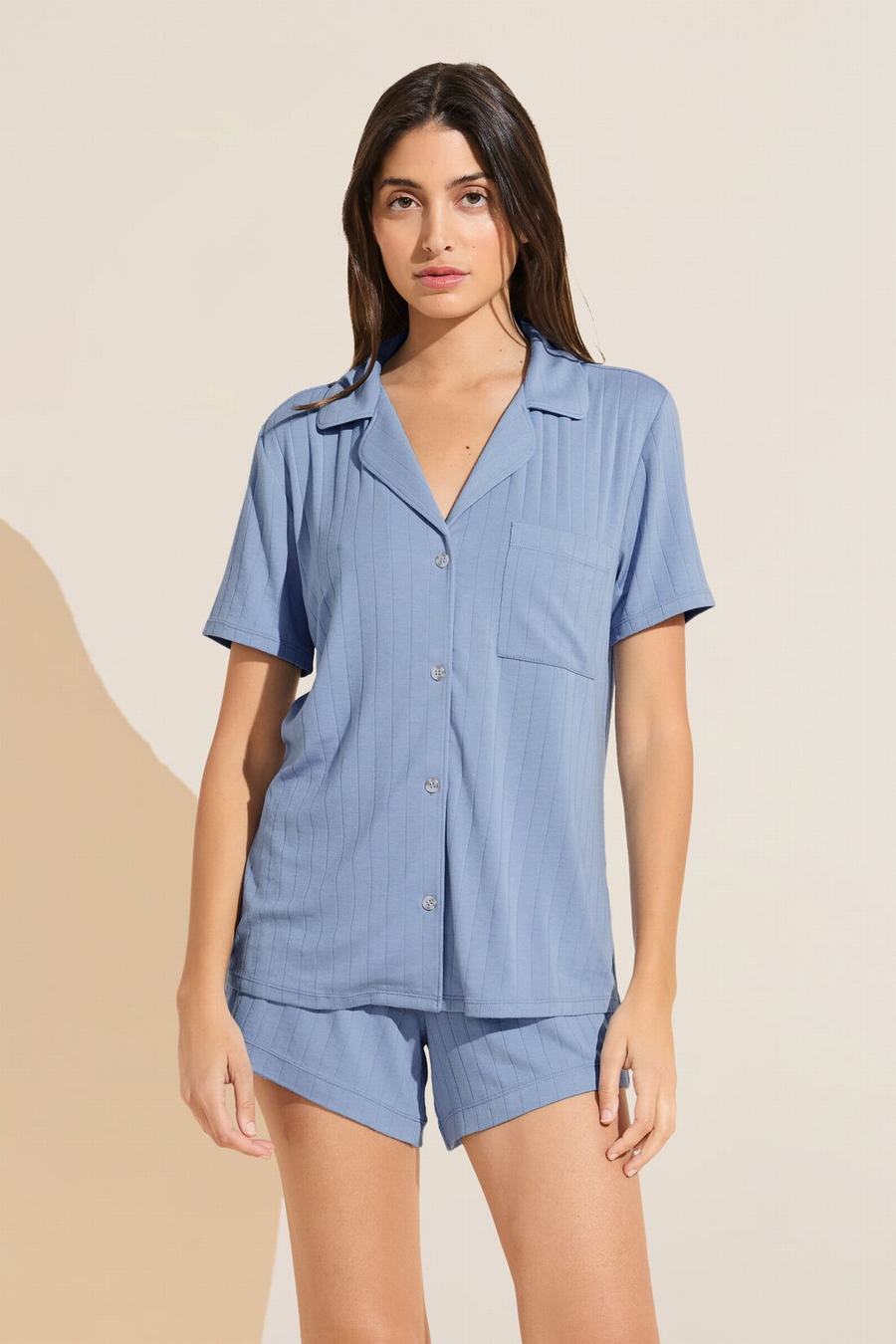 Eberjey Gisele TENCEL™ Modal Rib Relaxed Short PJ Set Women Pajamas Blue | UKS7949QP