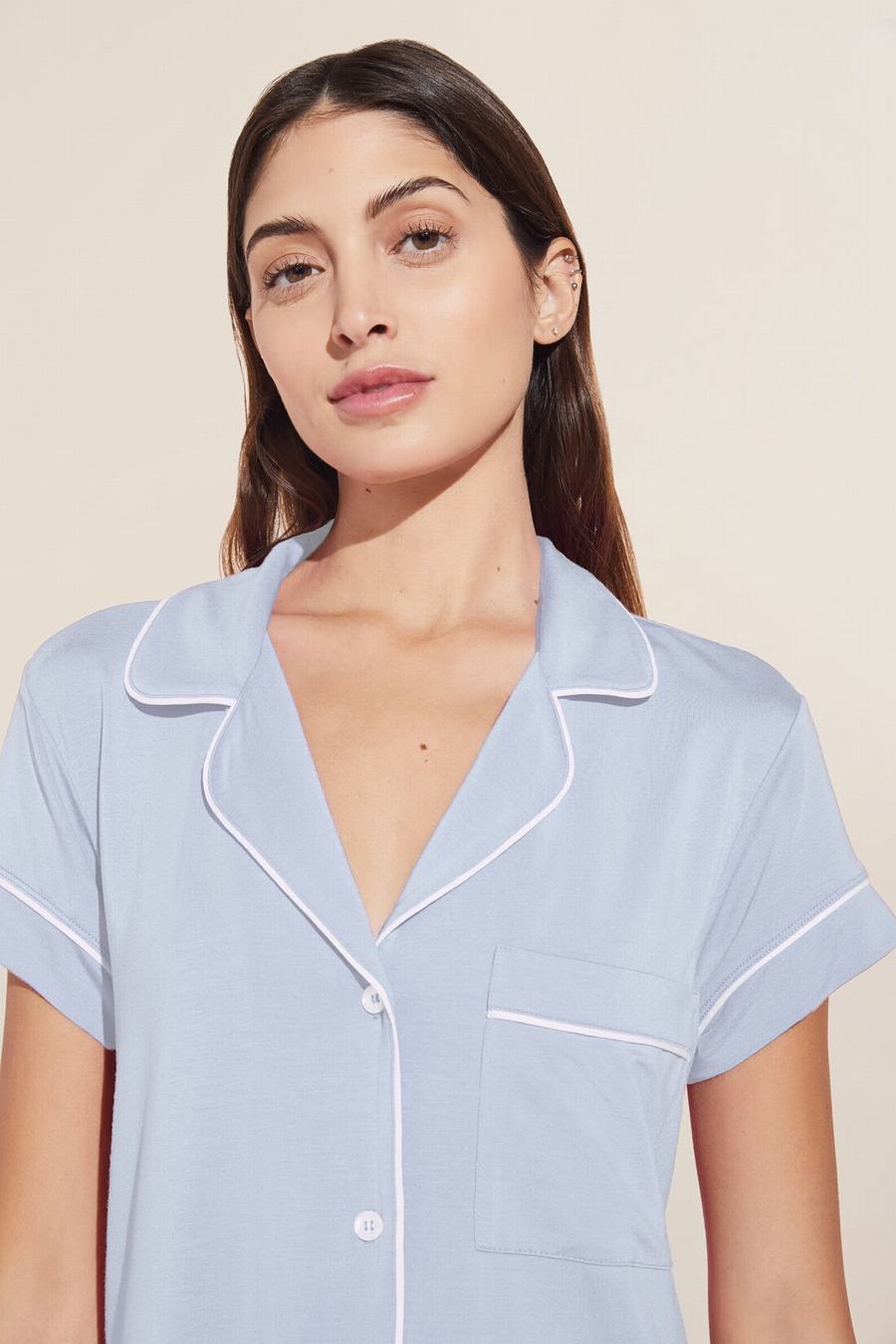 Eberjey Gisele TENCEL™ Modal Short Sleeve Cropped PJ Set Women Pajamas Blue White | AHH7178FE