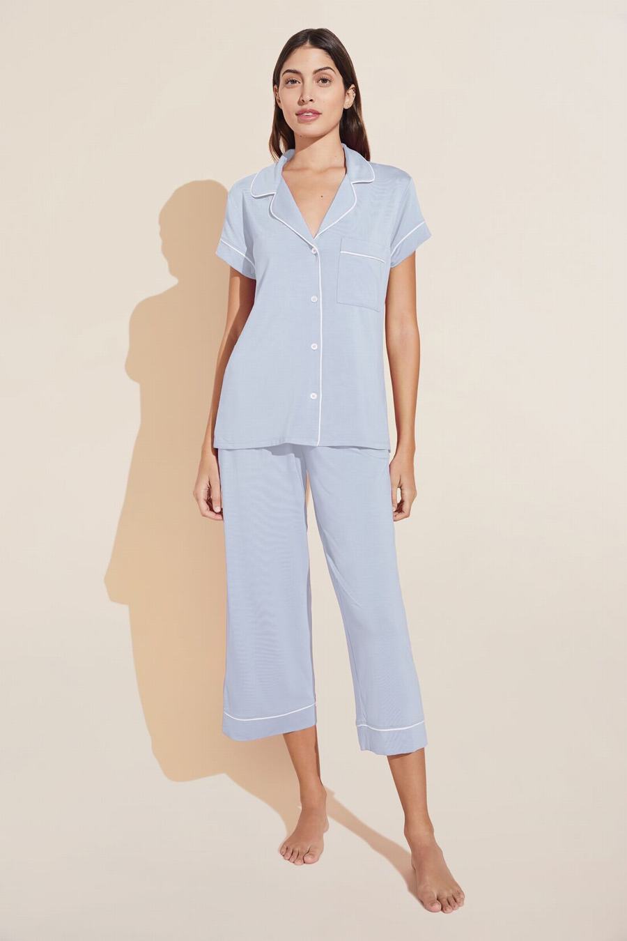 Eberjey Gisele TENCEL™ Modal Short Sleeve Cropped PJ Set Women Pajamas Blue White | AHH7178FE