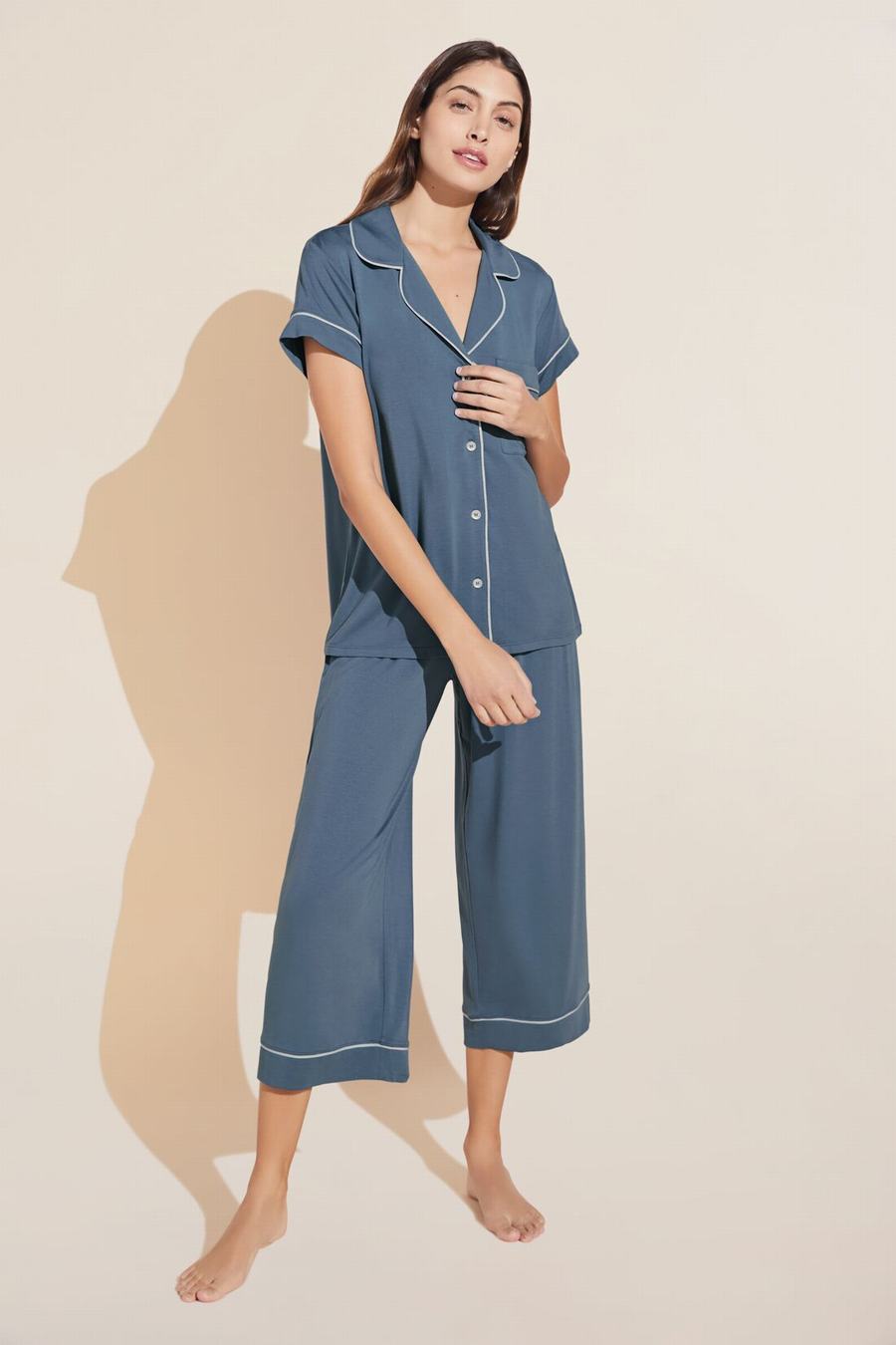 Eberjey Gisele TENCEL™ Modal Short Sleeve Cropped PJ Set Women Pajamas Blue | QFB2327BQ