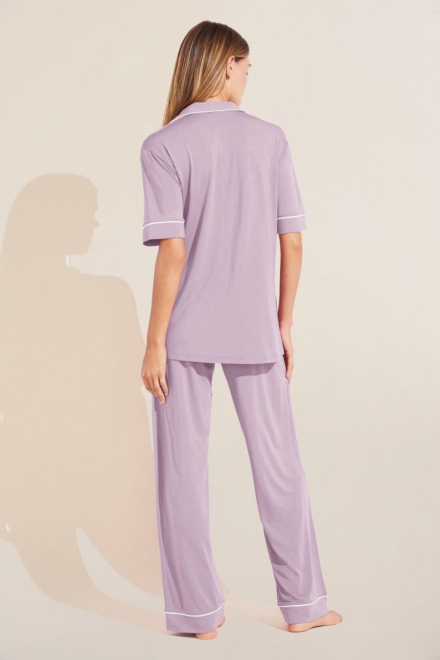 Eberjey Gisele TENCEL™ Modal Short Sleeve & Pant PJ Set Women Pajamas Purple White | UWX5834TB