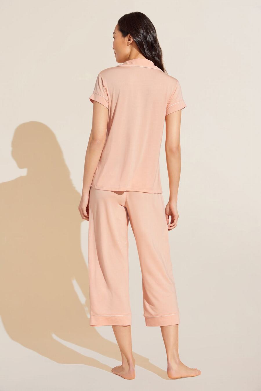 Eberjey Gisele TENCEL Modal Short Sleeve Cropped PJ Set Women Pajamas Coral White | GMX8694UZ