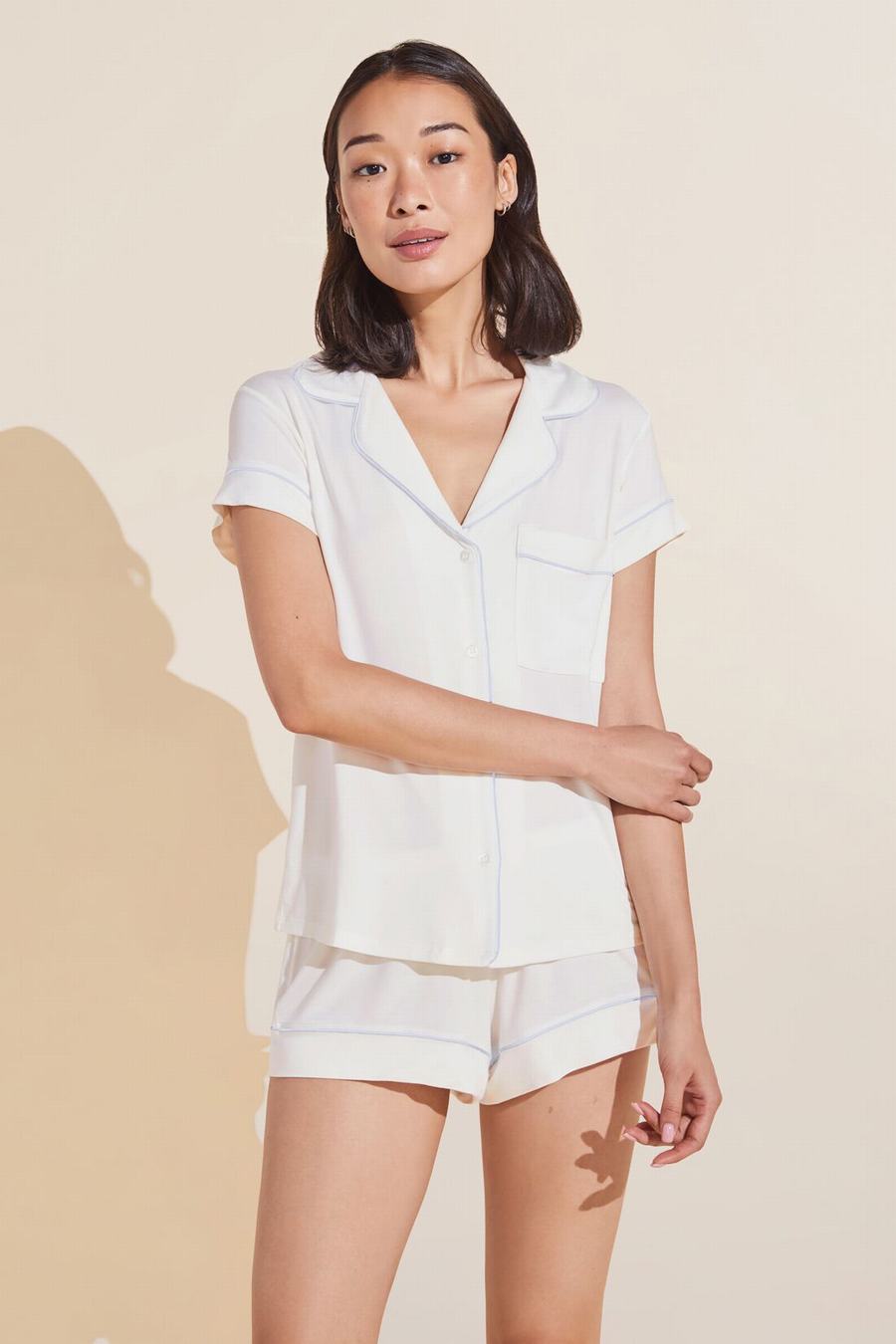 Eberjey Gisele TENCEL™ Modal Shortie Short PJ Set Women Pajamas White Blue | EUX7895JL