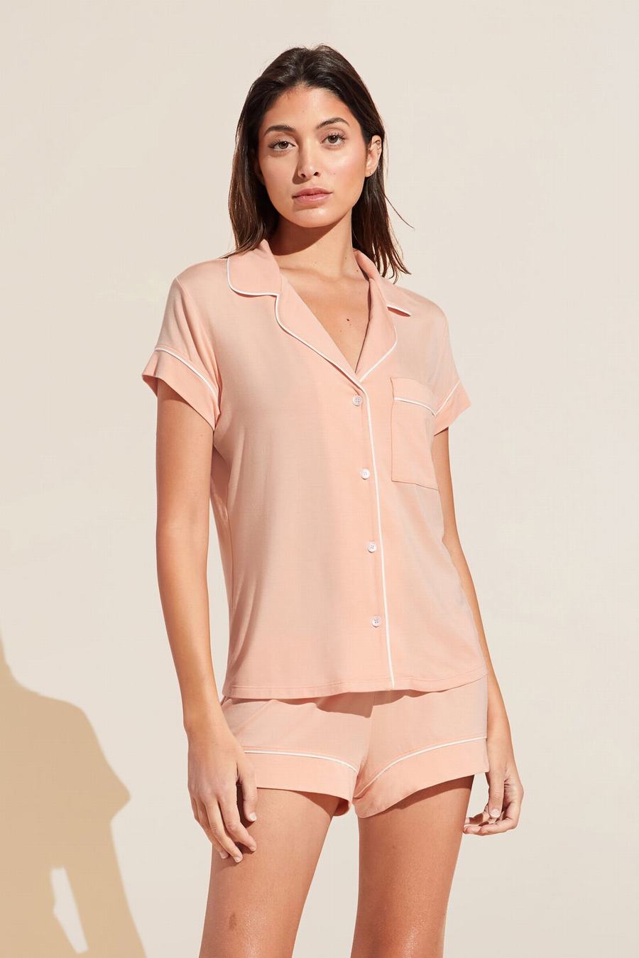 Eberjey Gisele TENCEL Modal Shortie Short PJ Set Women Pajamas Coral White | SVX8978AD