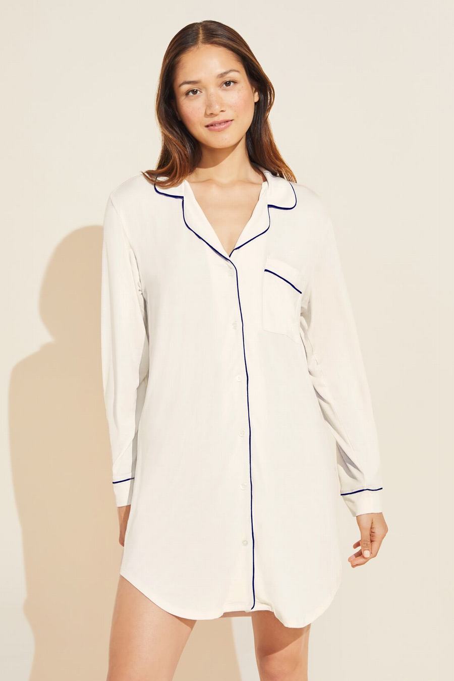 Eberjey Gisele TENCEL™ Modal Sleepshirt Women Pajamas White Navy | XUO9499ZN