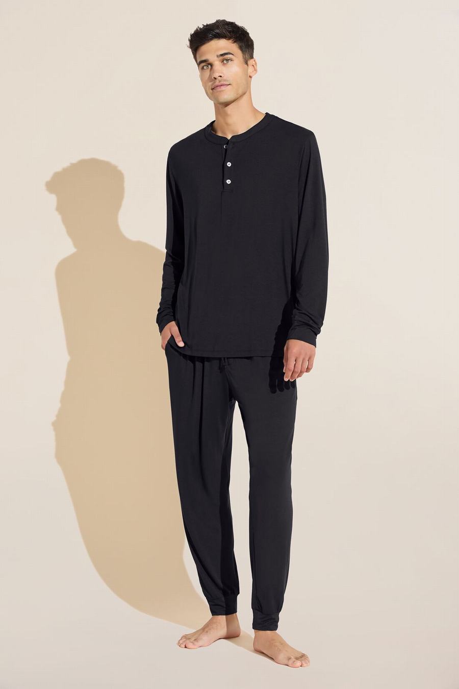 Eberjey Henry TENCEL™ Modal Long PJ Set Men Pajamas Black | HTO349GH