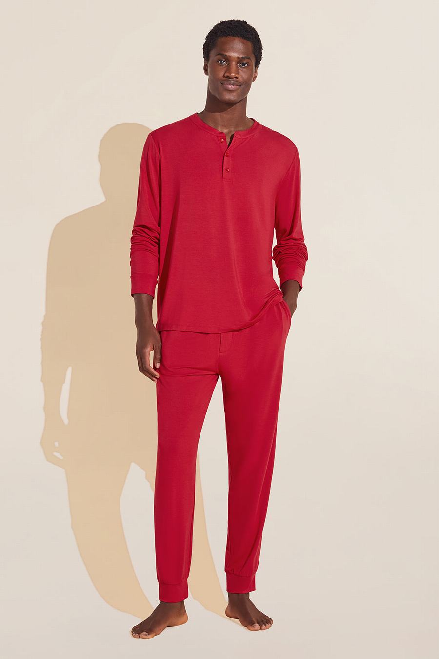 Eberjey Henry TENCEL™ Modal Long PJ Set Men Pajamas Red | IDY513AP