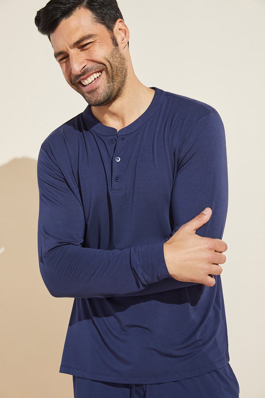 Eberjey Henry TENCEL™ Modal Long Sleeve Henley Men Tops Navy | WHN7217LD