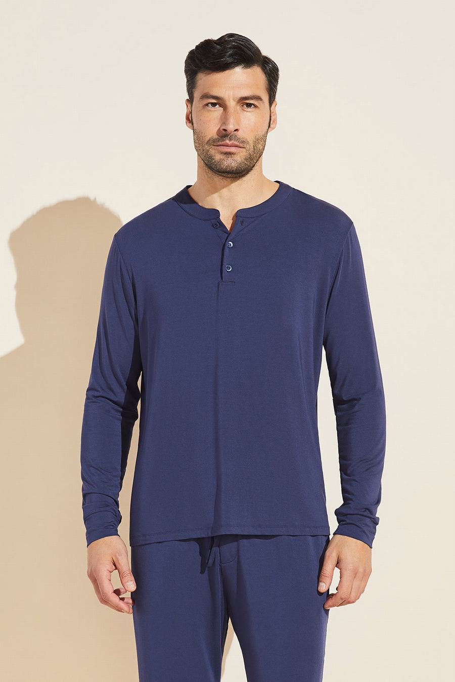 Eberjey Henry TENCEL™ Modal Long Sleeve Henley Men Tops Navy | WHN7217LD