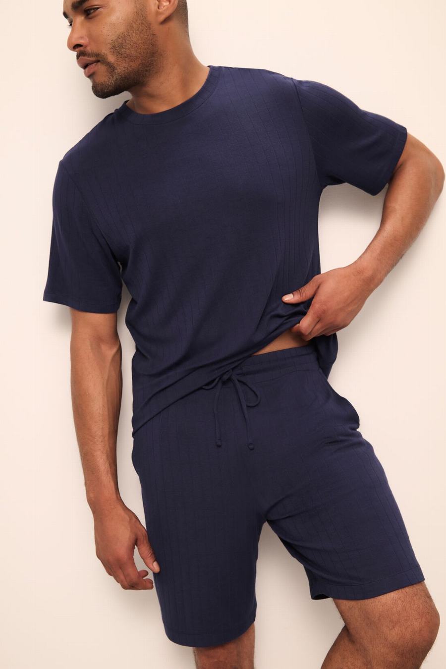 Eberjey Henry TENCEL™ Modal Rib Short PJ Set Men Pajamas Navy | LLS7241GS