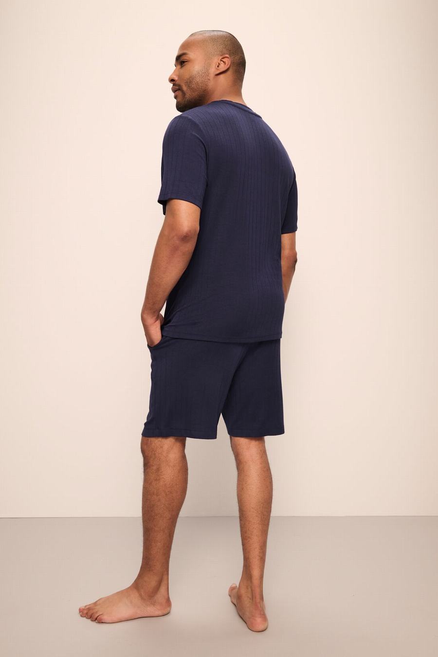 Eberjey Henry TENCEL™ Modal Rib Short PJ Set Men Pajamas Navy | LLS7241GS