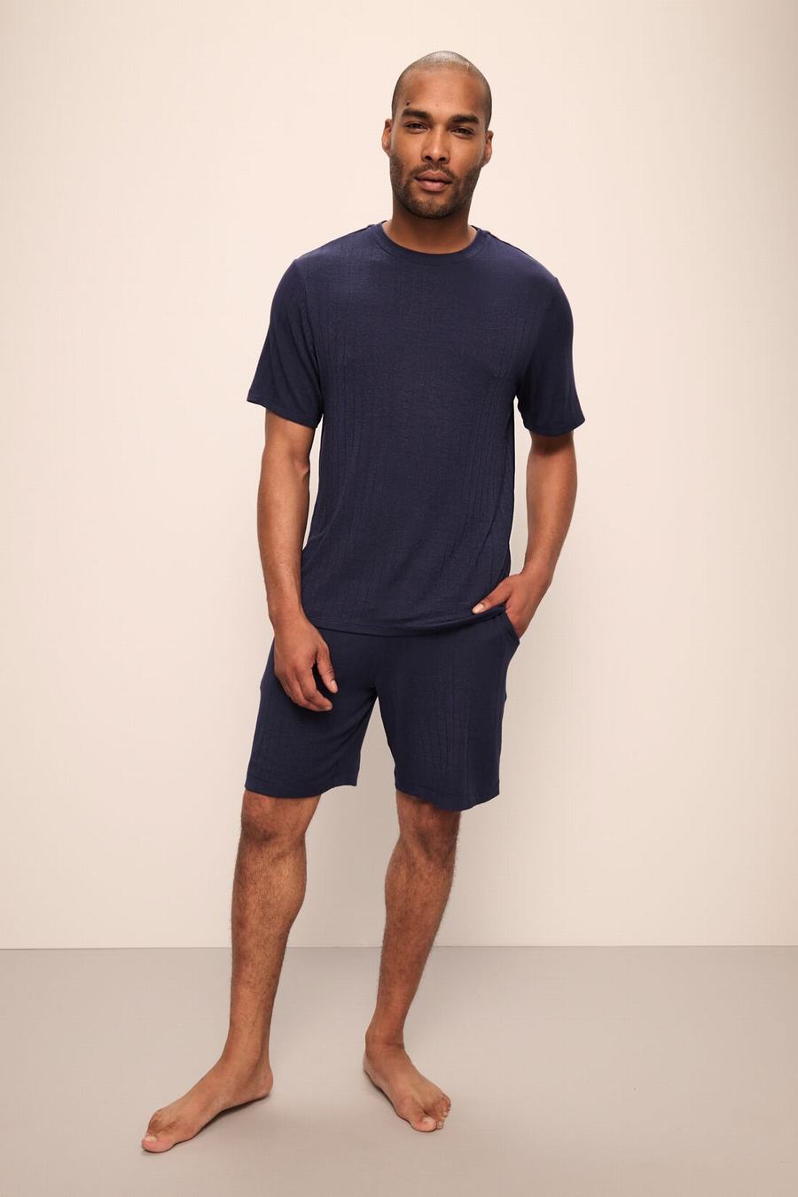 Eberjey Henry TENCEL™ Modal Rib Short PJ Set Men Pajamas Navy | LLS7241GS