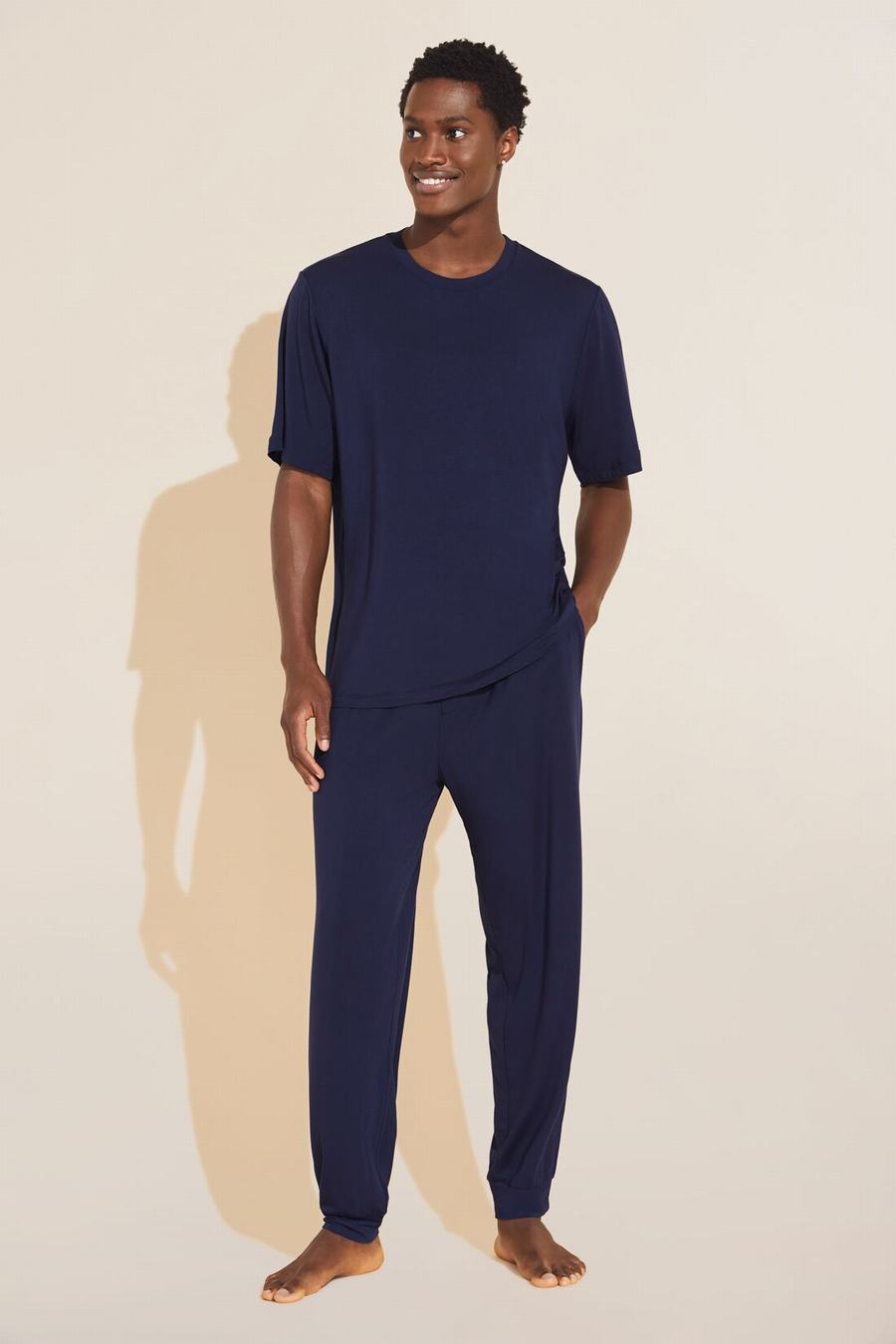 Eberjey Henry TENCEL™ Modal Short Sleeve & Pant PJ Set Men Pajamas Navy | NFK5882PX