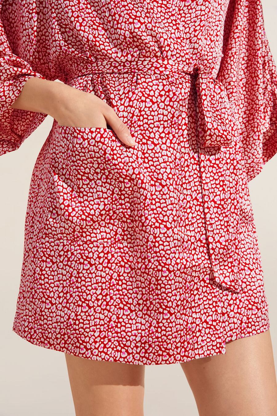 Eberjey Inez Printed Washable Silk Short Women Robe Red | RAM10080FF