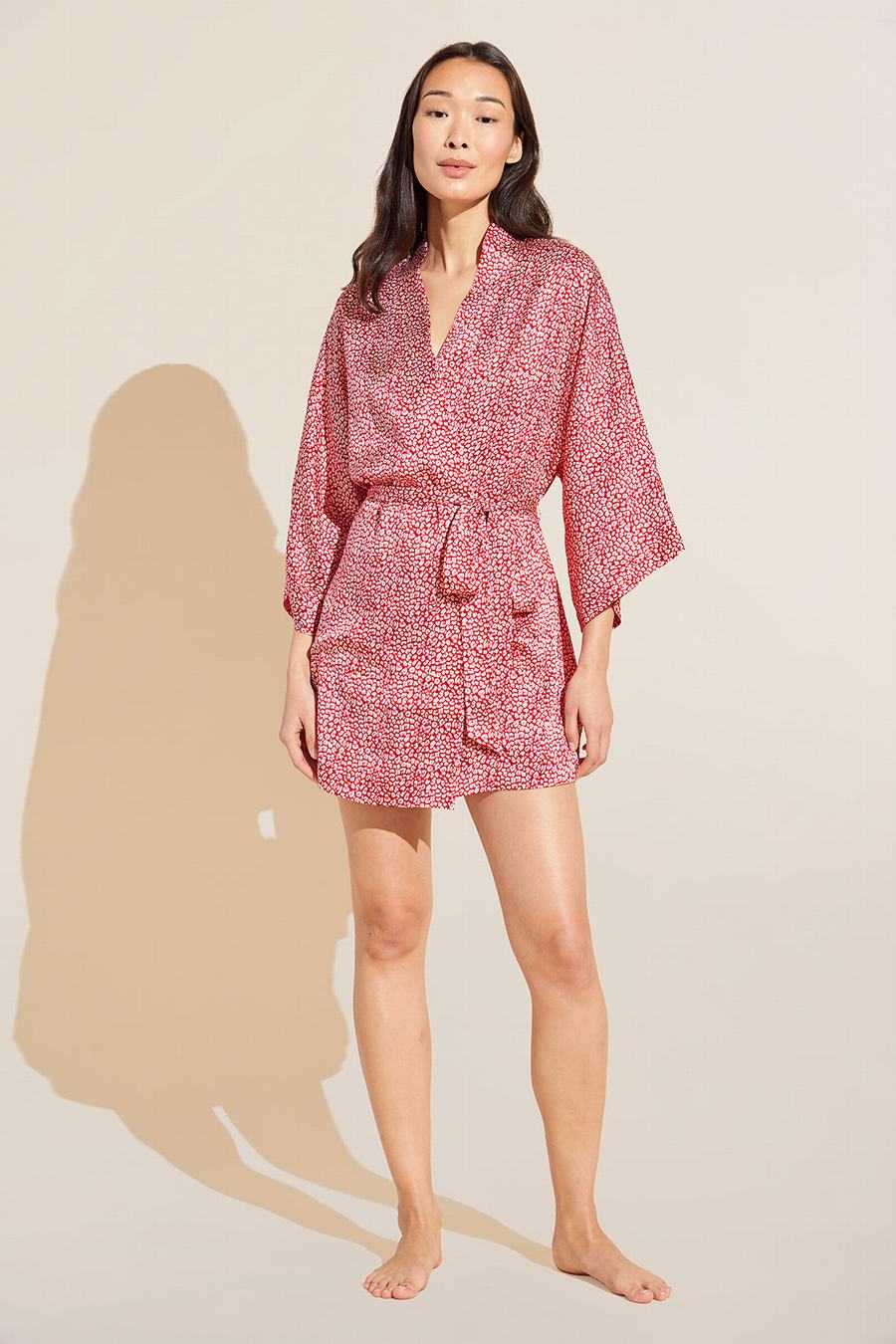 Eberjey Inez Printed Washable Silk Short Women Robe Red | RAM10080FF