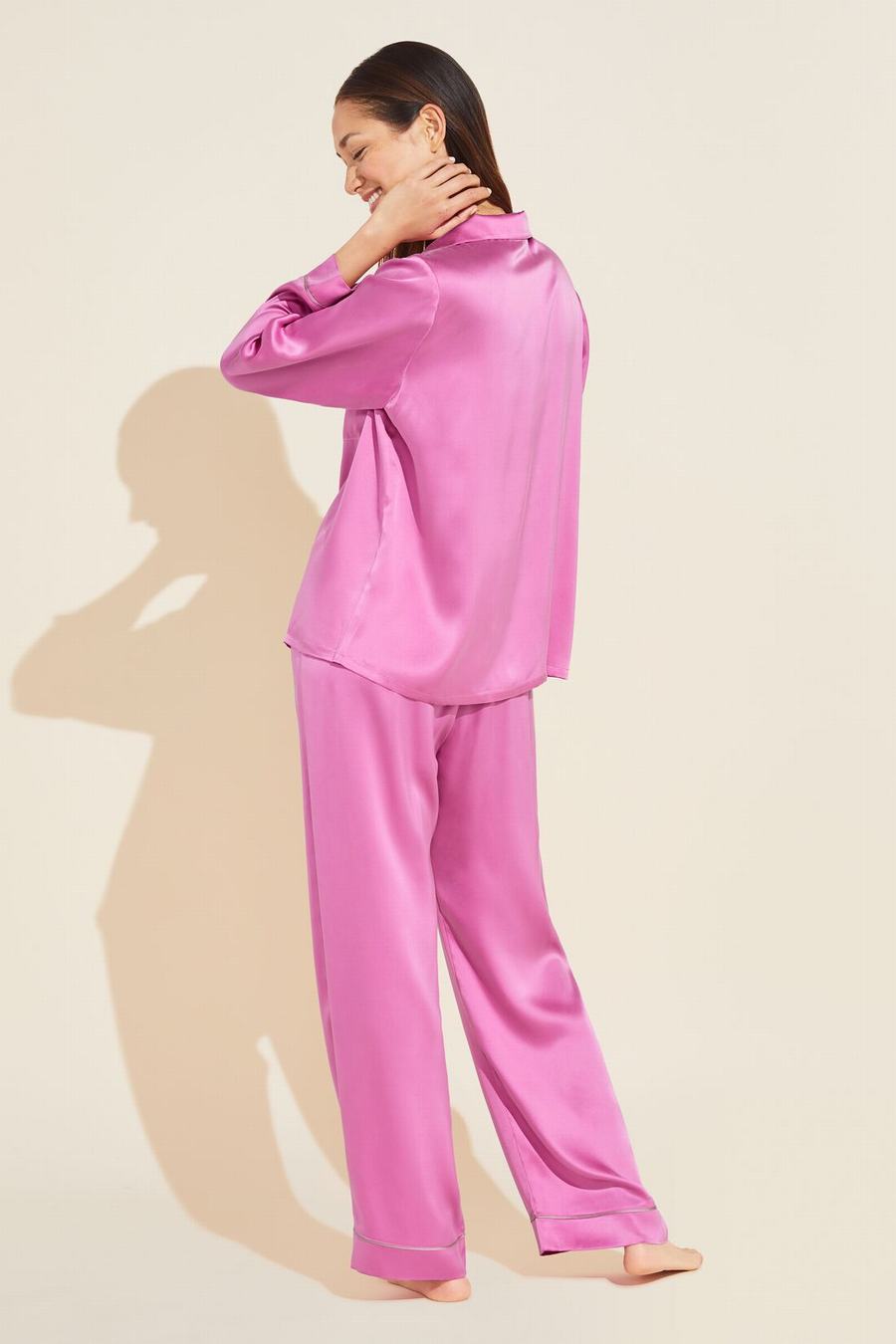 Eberjey Inez Washable Silk Long PJ Set Women Pajamas Italian Rose Pink | JTA5214AL