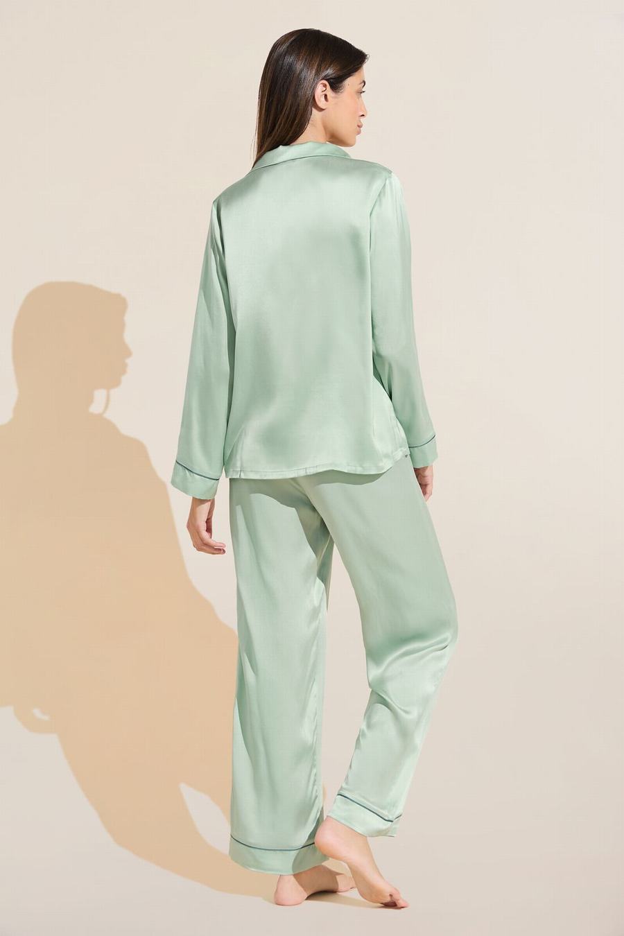 Eberjey Inez Washable Silk Long PJ Set Women Pajamas Green | DOG3727JO