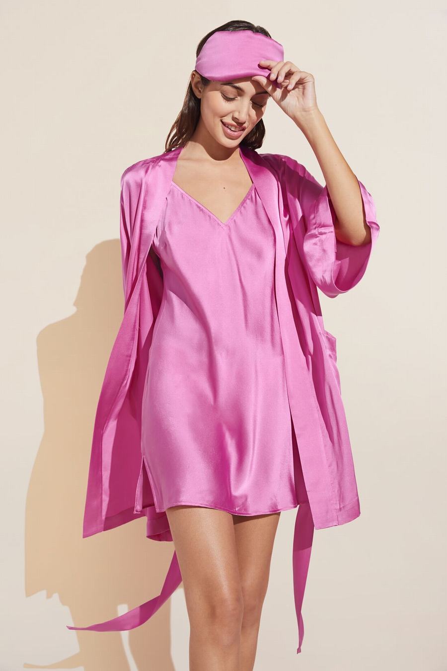 Eberjey Inez Washable Silk Short Women Robe Italian Rose Red | ZJS4994WT