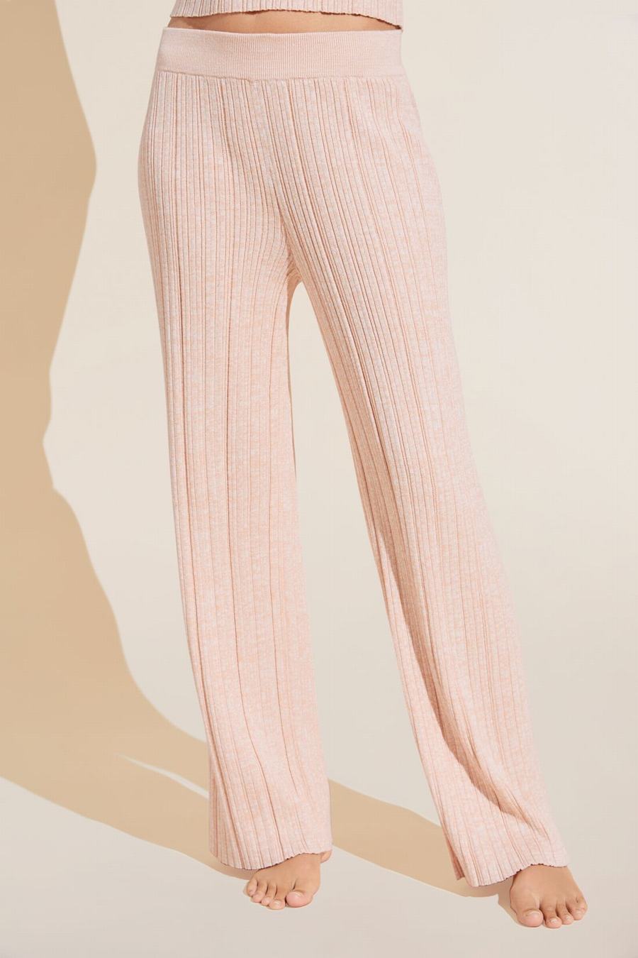 Eberjey Infinite Organic Cotton Blend Sweater Rib Straight Leg Women Pants Coral | SEX416DO