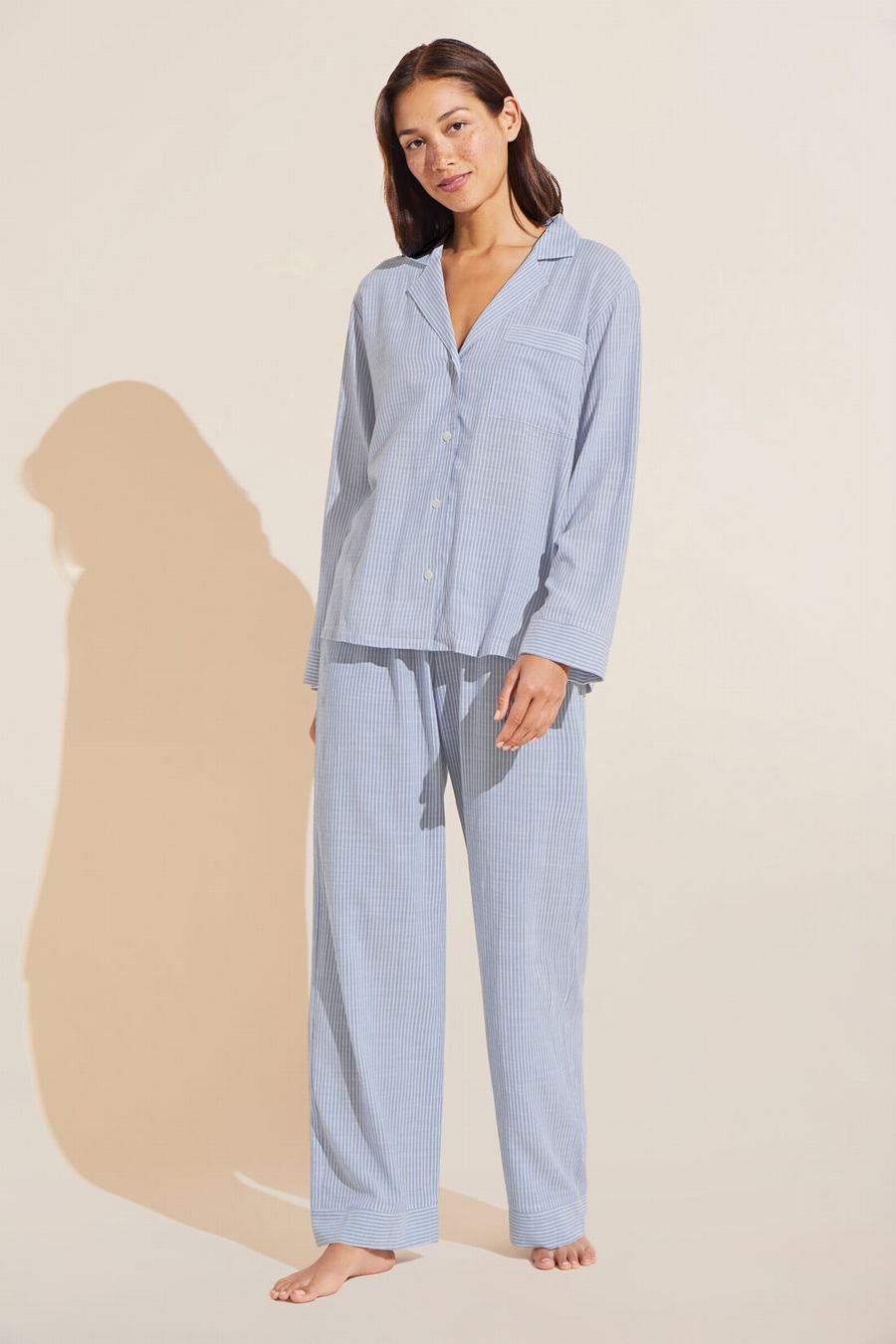 Eberjey Nautico Long PJ Set Women Pajamas Blue White | NCC9187EA