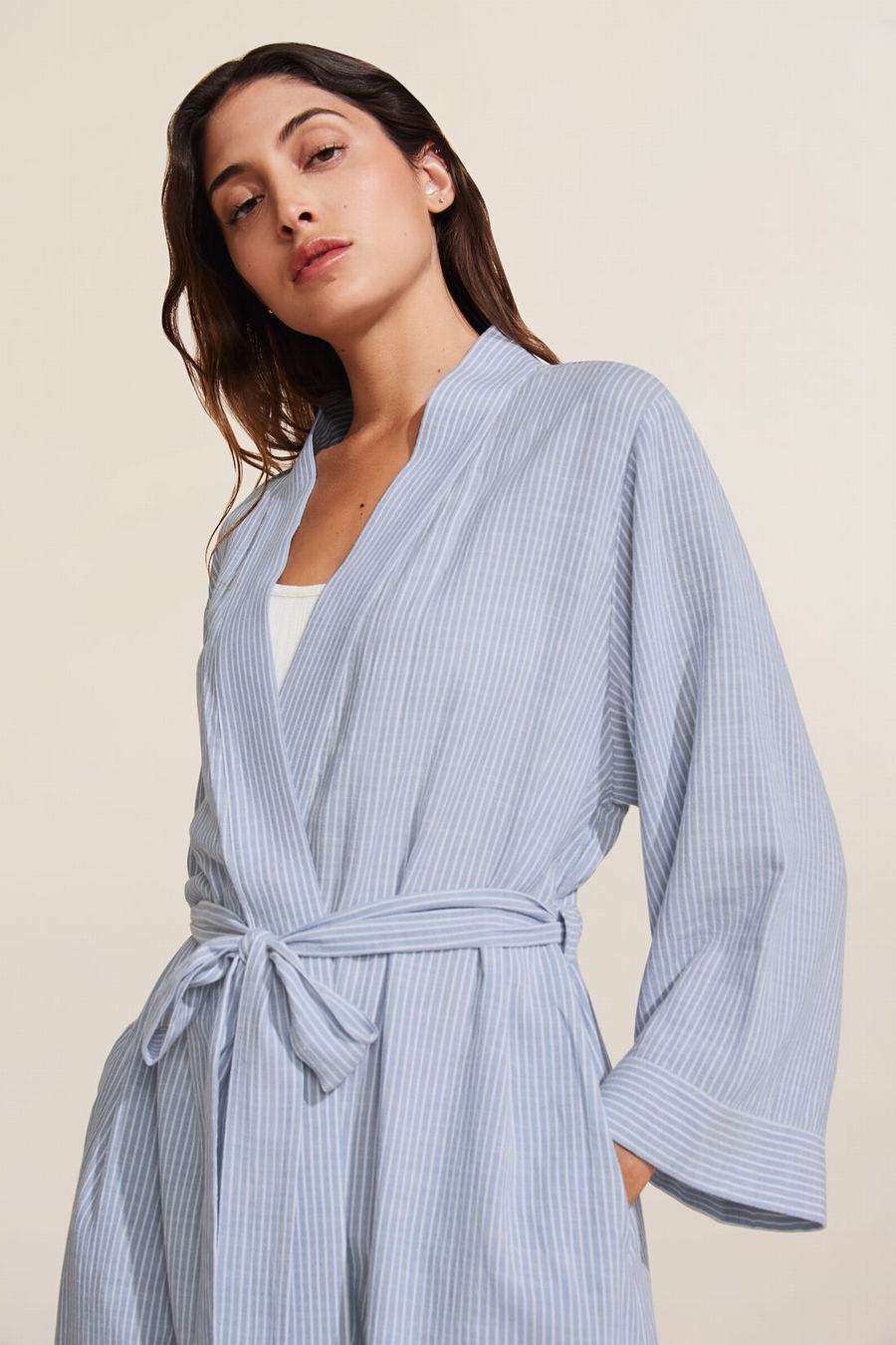 Eberjey Nautico Midi Women Robe Blue | TPN8054NW