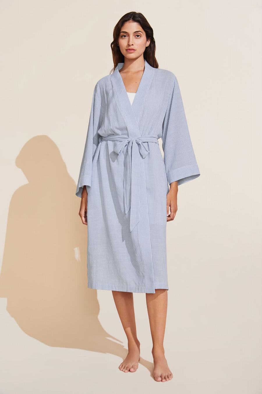 Eberjey Nautico Midi Women Robe Blue | TPN8054NW