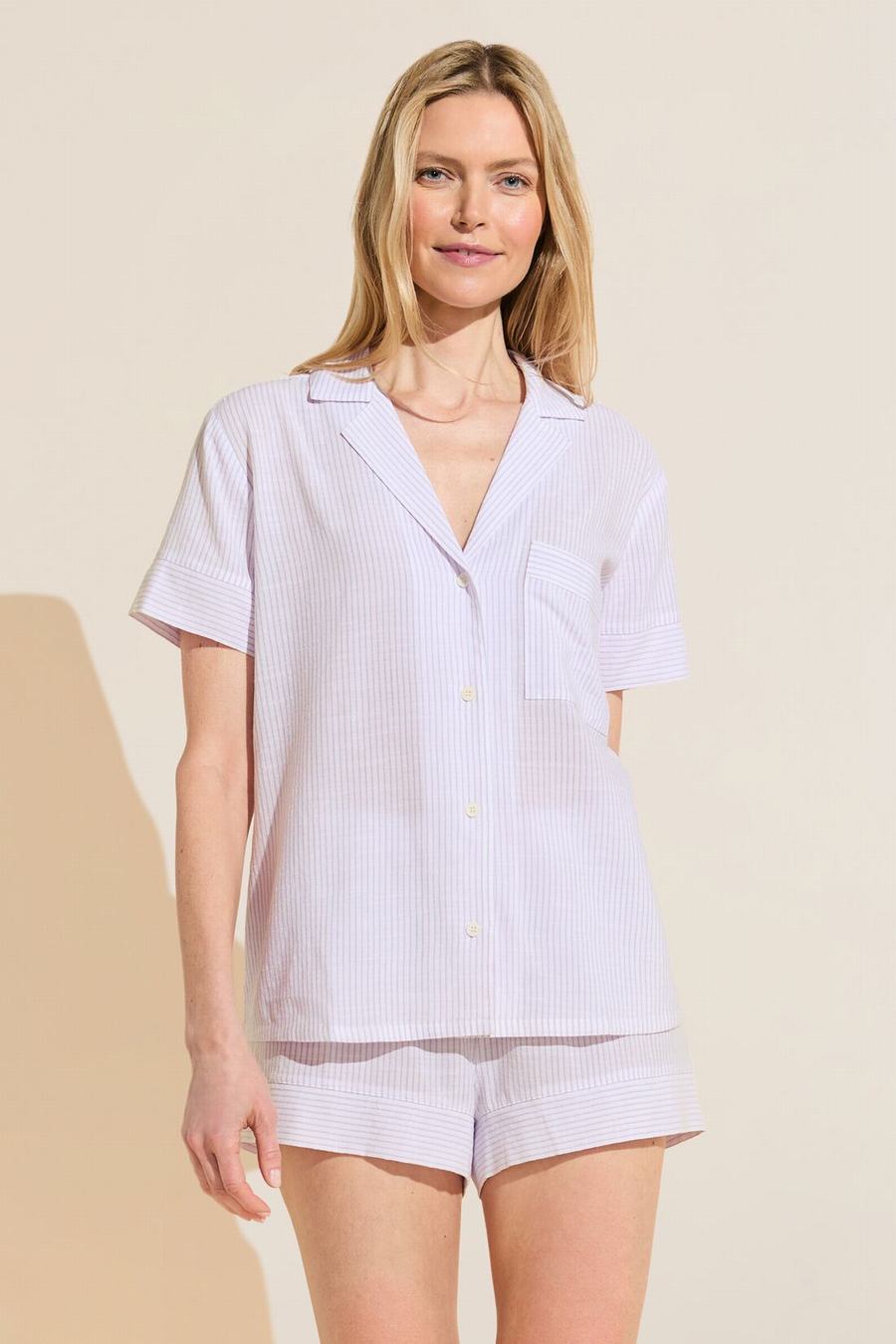 Eberjey Nautico Shortie Short PJ Set Women Pajamas White Purple | NRP8171DL