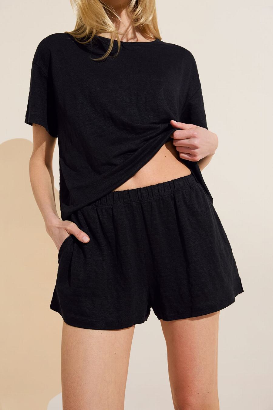 Eberjey Organic Linen Knit Women Shorts Black | JRK3333WD