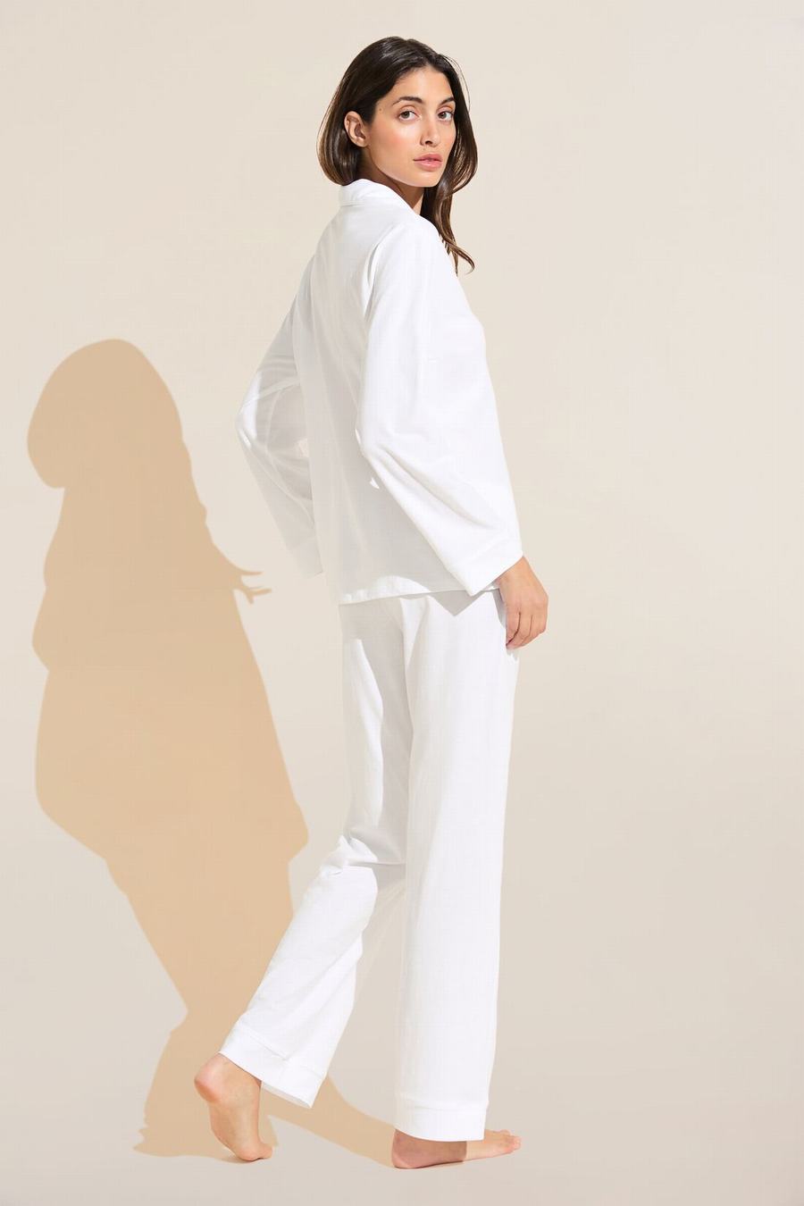 Eberjey Organic Pima Cotton Notch Collar Top & Pant PJ Set Women Pajamas White | YIO8991AI