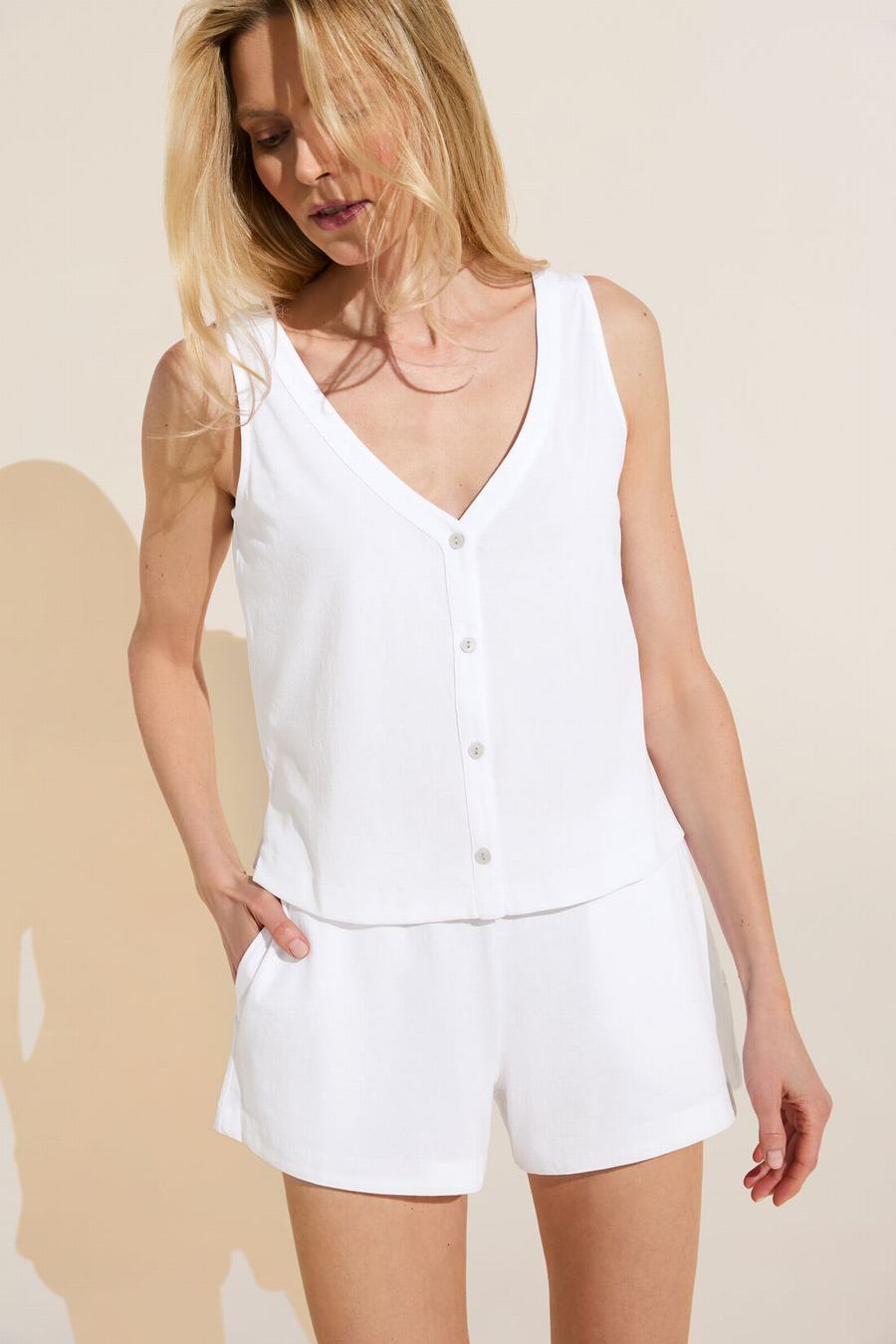 Eberjey Organic Pima Cotton Tank & Short PJ Set Women Pajamas White | SGI7180MJ