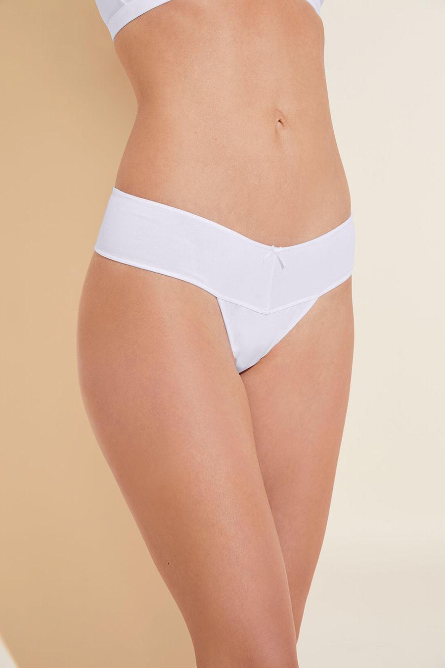 Eberjey Pima Stretch Cotton V Women Thong Panty White | IKX6851EL