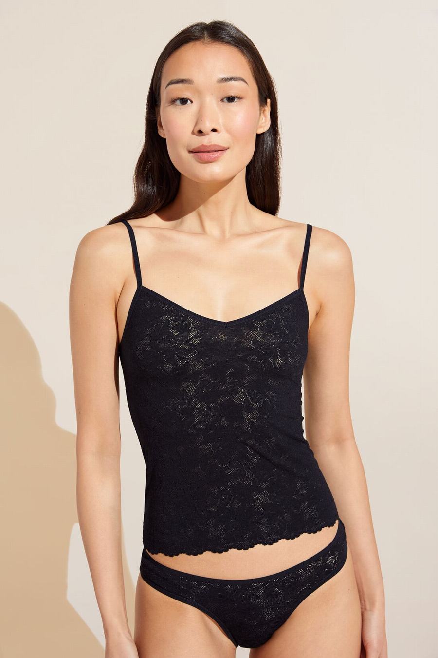 Eberjey Soft Stretch Recycled Lace Cami Women Tank Top Black | RMF106DY