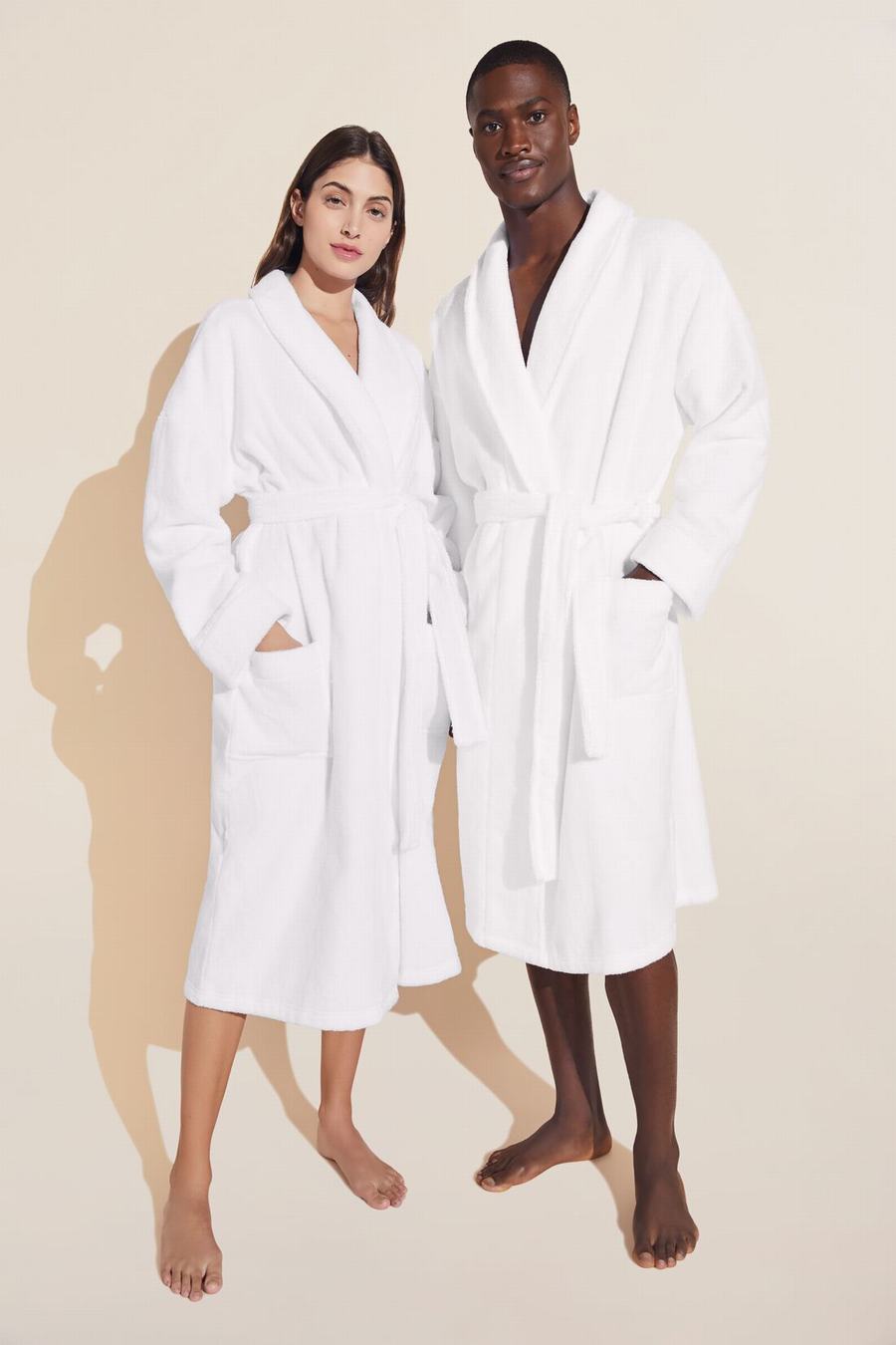 Eberjey Terry Gender Neutral Men Robe White | PZU8746LE