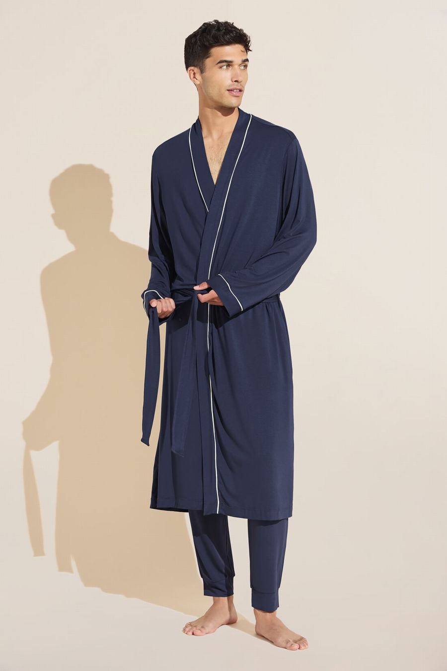 Eberjey William TENCEL™ Modal Men Robe Navy White | FJI7453YZ